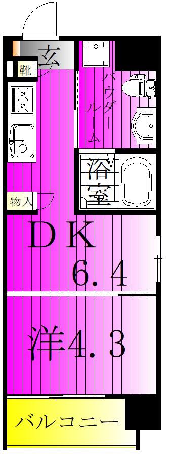 ベルシード綾瀬DUER(1DK/4階)の間取り写真
