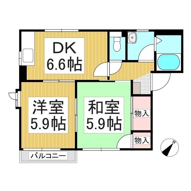 フレグランス大原(2DK/2階)の間取り写真
