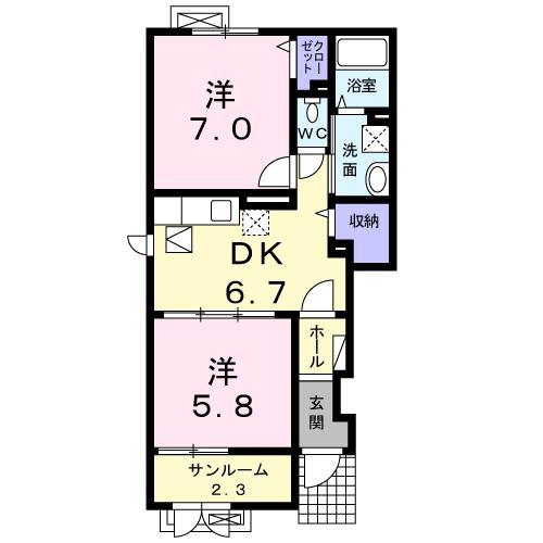 アンジュ・パラッツオA(2DK/1階)の間取り写真