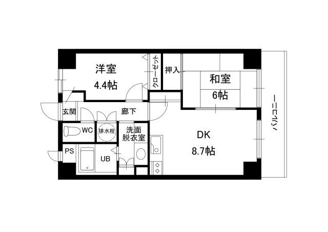 エクセリア駅南(2DK/3階)の間取り写真