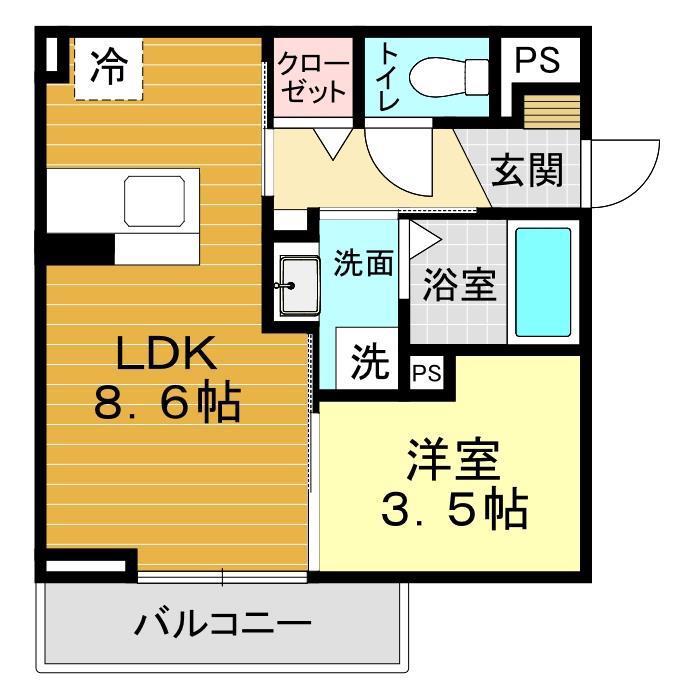 サンガーデン新山口 A(1LDK/3階)の間取り写真