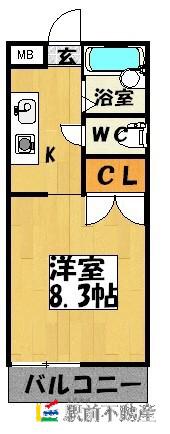 カーサビアンカ(1K/1階)の間取り写真