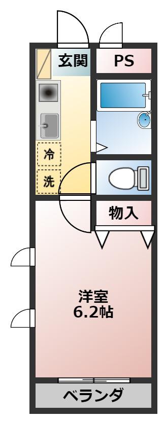 パサデヒロ(1K/3階)の間取り写真