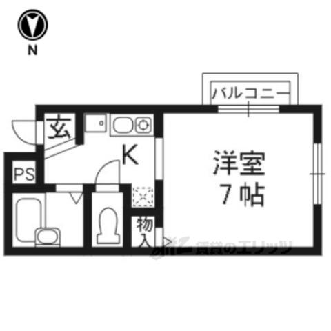 ヴィヨーム京都御所東(1K/2階)の間取り写真