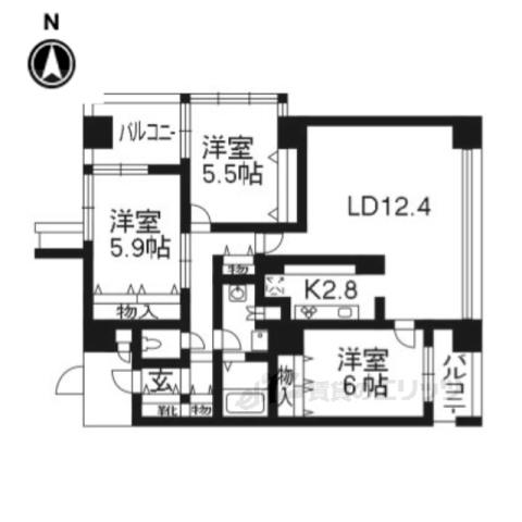 シンフォニー嵯峨嵐山(3LDK/4階)の間取り写真