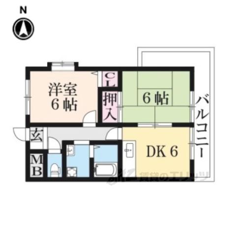 プリオール大安寺(2DK/2階)の間取り写真