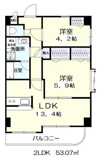 ヴェルビュー長命ケ丘(2LDK/4階)の間取り写真