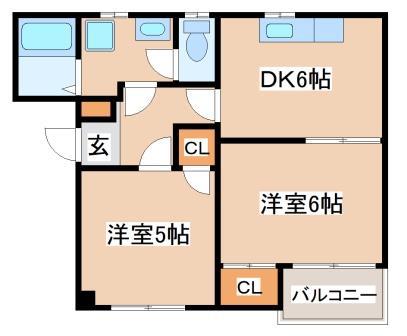 ルミエール大田(2DK/1階)の間取り写真