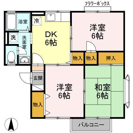 ドミールY(3DK/1階)の間取り写真
