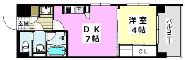 ランティエ茨木大手町(1DK/9階)の間取り写真