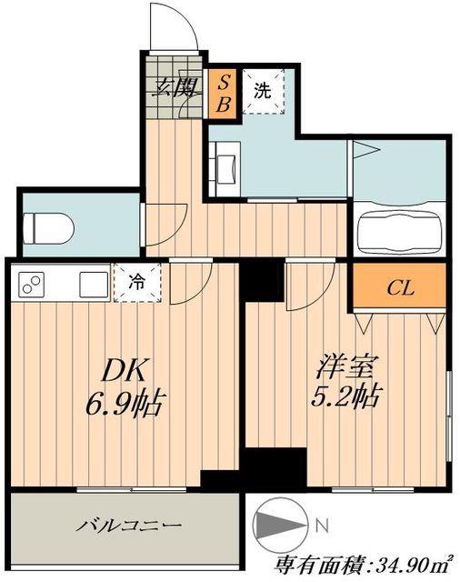 MANYJU(1DK/5階)の間取り写真