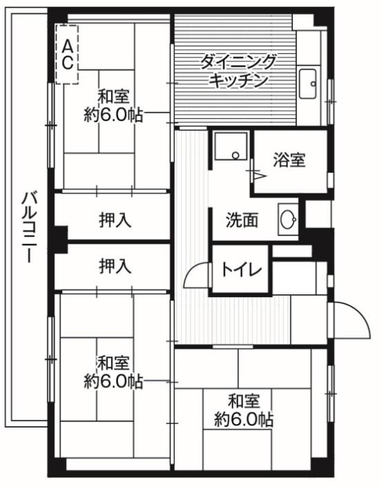 ビレッジハウス川井宿4号棟(3DK/4階)の間取り写真