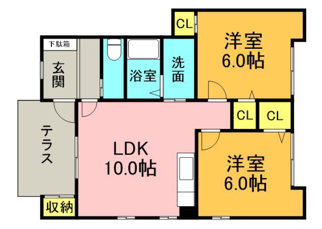 シャルム西浜(2LDK/1階)の間取り写真