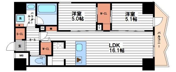 コンフォリア・リヴ谷町四丁目(2LDK/8階)の間取り写真