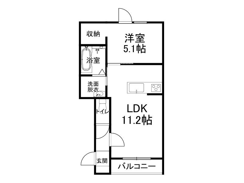 フォンテーヌ弥生II(1LDK/2階)の間取り写真
