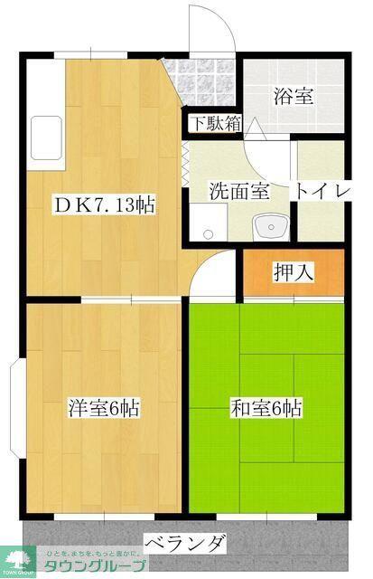 サンハイツ山田(2DK/2階)の間取り写真