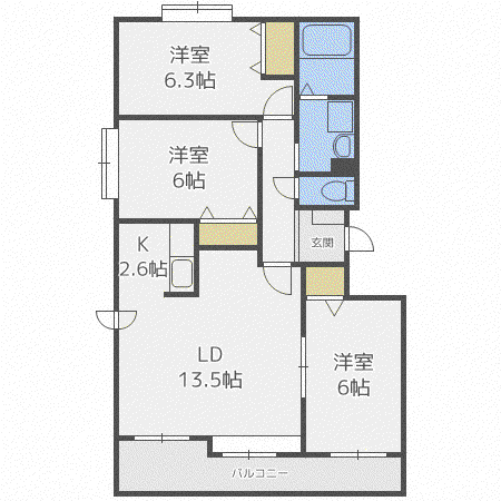 ピ-スフル三和(3LDK/2階)の間取り写真