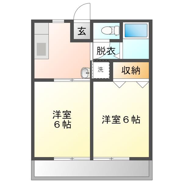 サンフラワーハイツB(2DK/2階)の間取り写真