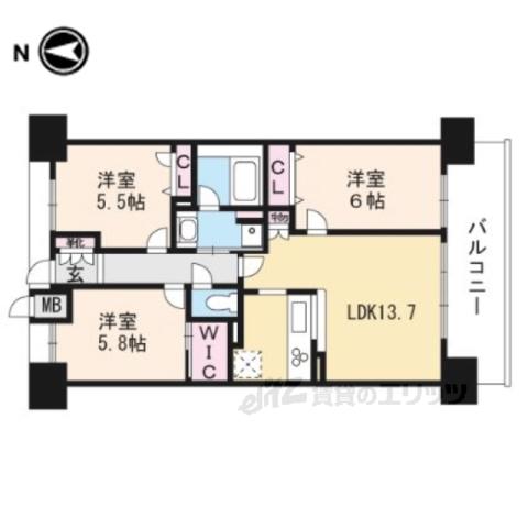 エスリード大津におの浜(3LDK/2階)の間取り写真