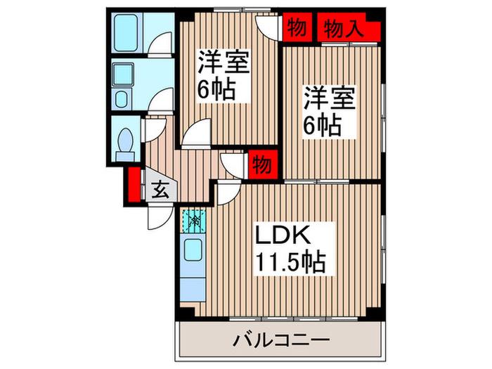 コーポナックファイブII(2LDK/3階)の間取り写真