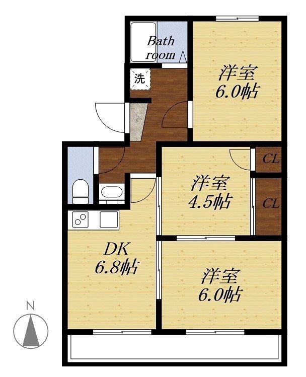 マンション北浜(3DK/1階)の間取り写真