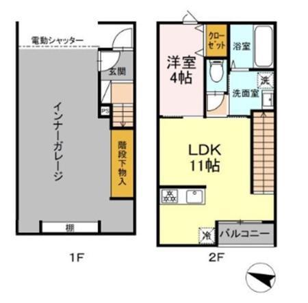 GARAGEクエスト(1LDK/2階)の間取り写真