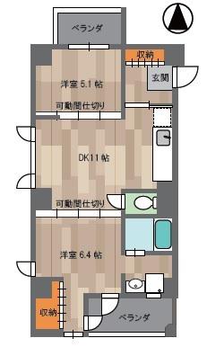淀川ヴューハイツ(2LDK/2階)の間取り写真