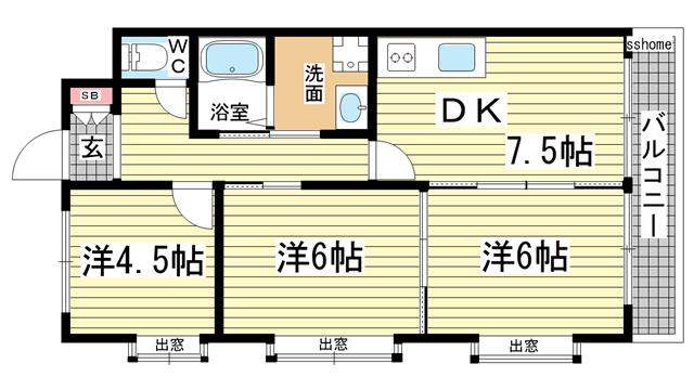 エスポワール六甲寺口町(3DK/2階)の間取り写真