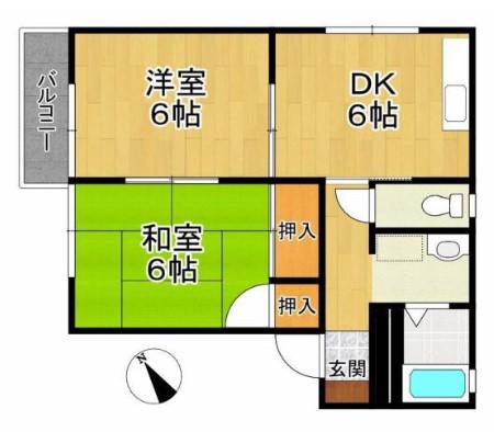 グリーンメドゥC棟(2DK/2階)の間取り写真