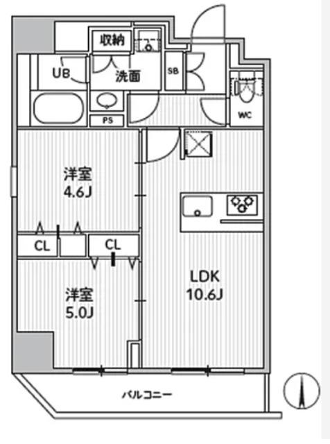 S-RESIDENCE住吉AQUACHT(2LDK/3階)の間取り写真
