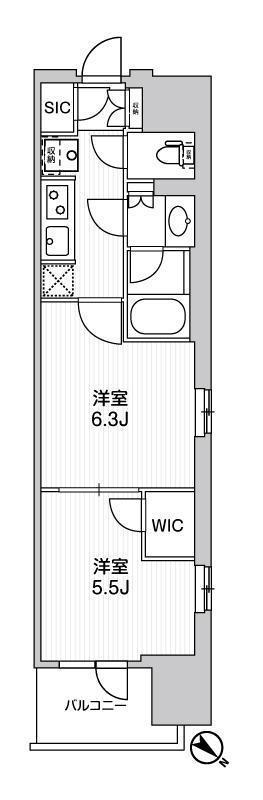 ワーブ横浜伊勢佐木町(2K/9階)の間取り写真