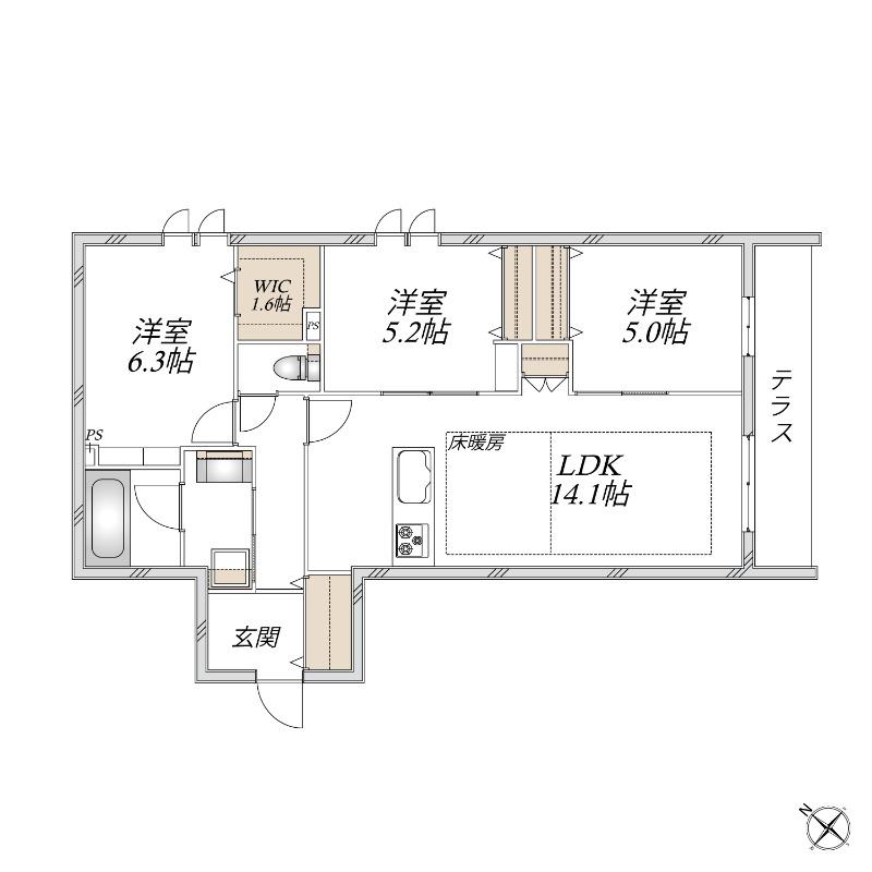 領家プライムコートI(3LDK/1階)の間取り写真