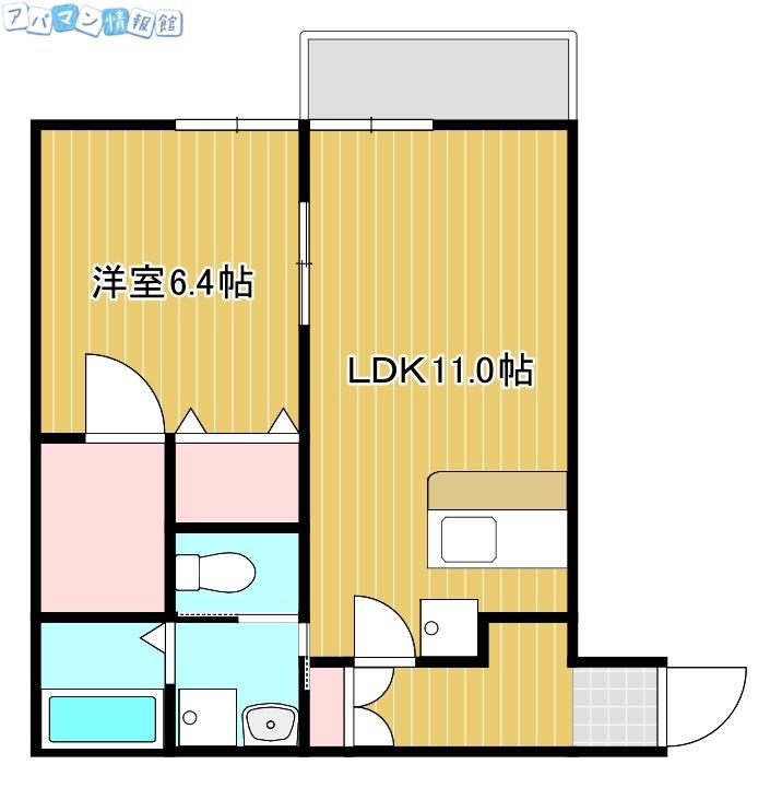 フラットピット(1LDK/1階)の間取り写真