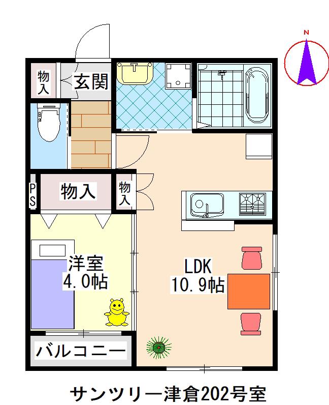 サンツリー津倉(1LDK/2階)の間取り写真