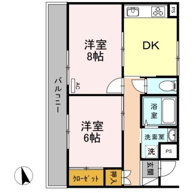 シティーフラット服部(2DK/2階)の間取り写真
