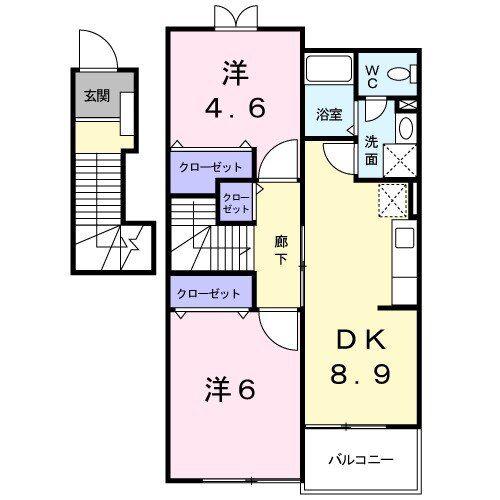 プラースII(2DK/2階)の間取り写真