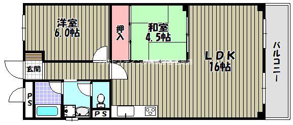 グランドメゾン津々山台(2LDK/3階)の間取り写真