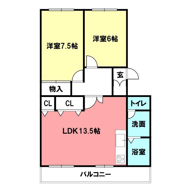 グレイス小杉(2LDK/3階)の間取り写真