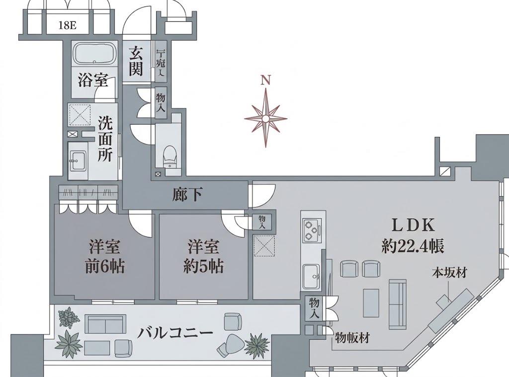 ブランズタワー大阪本町(2LDK/10階)の間取り写真