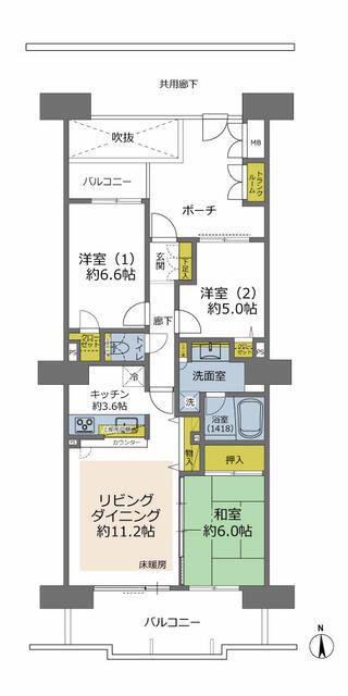 オラリオンサイト4番館(2LDK/12階)の間取り写真