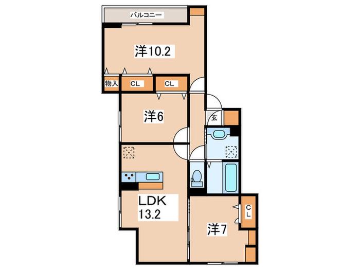 ホルテンジエ原町田(3LDK/2階)の間取り写真