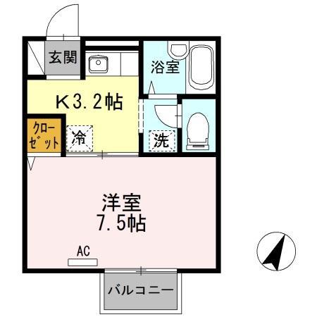 ベルセゾン(1K/2階)の間取り写真