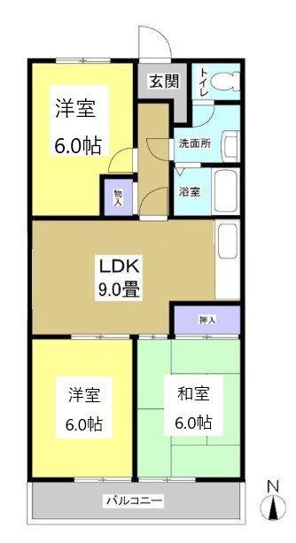 Uコート(3DK/3階)の間取り写真