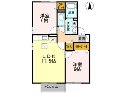 オルテンシア C棟(2LDK/1階)の間取り写真