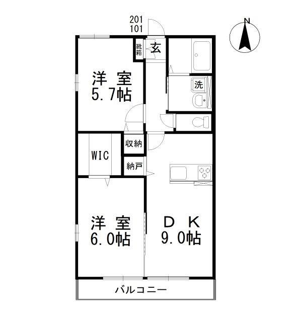アネシス円山B(2DK/2階)の間取り写真
