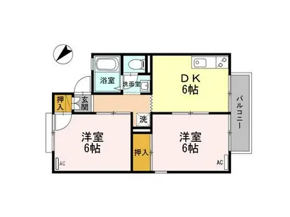 セジュールK2 南(2DK/1階)の間取り写真