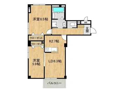 S&C CO.つくば建物I(2LDK/3階)の間取り写真