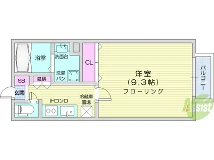 コージーコート北仙台Ⅱ(1K/1階)の間取り写真