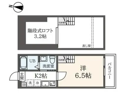 ハーミットクラブハウス東急妙蓮寺(1K/2階)の間取り写真