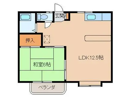 パークサイドハイツA棟(1LDK/2階)の間取り写真